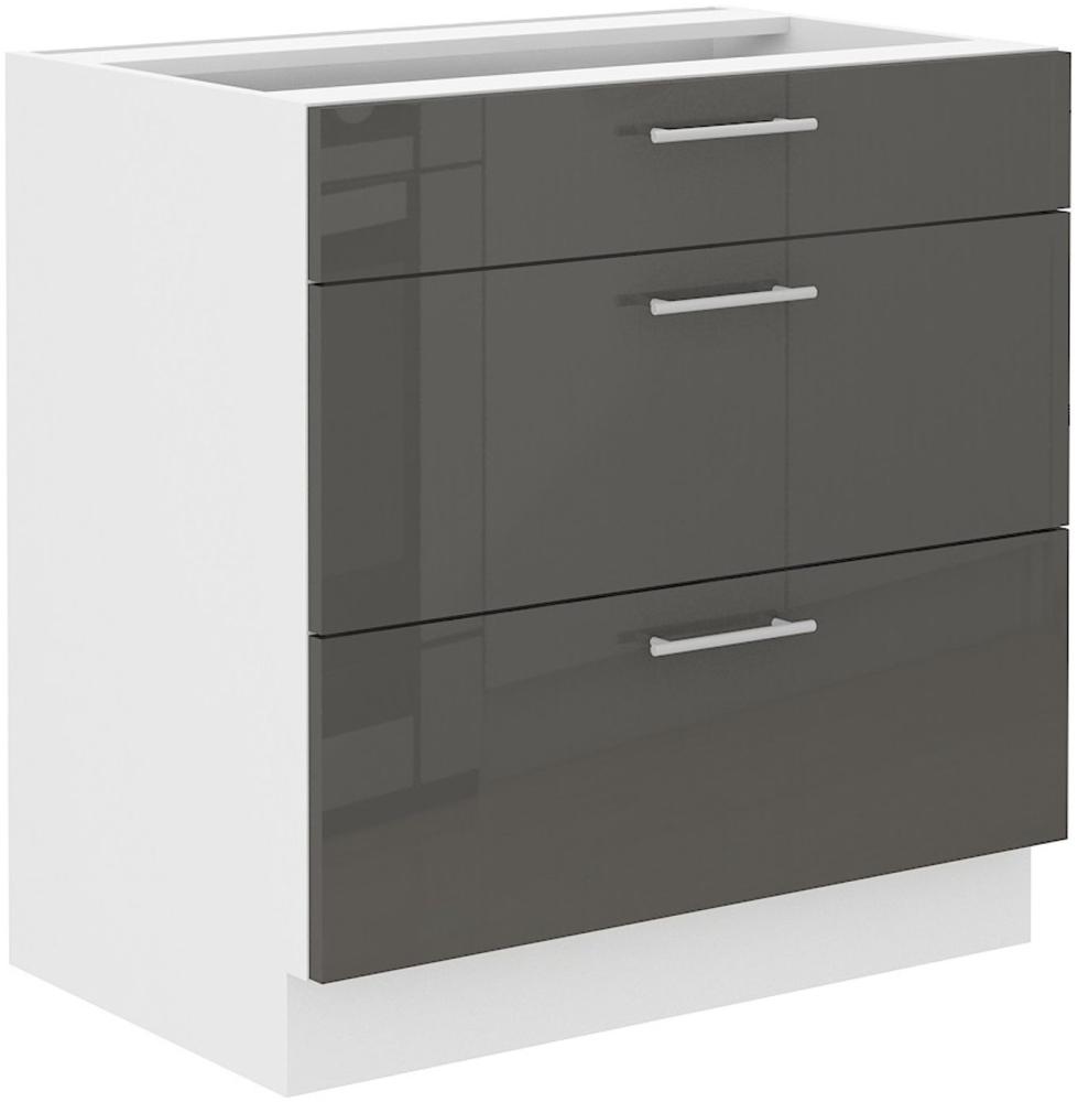 Unterschrank 80 Lara Grau Hochglanz Küchenzeile Küchenblock Küche Soft-Close Bild 1