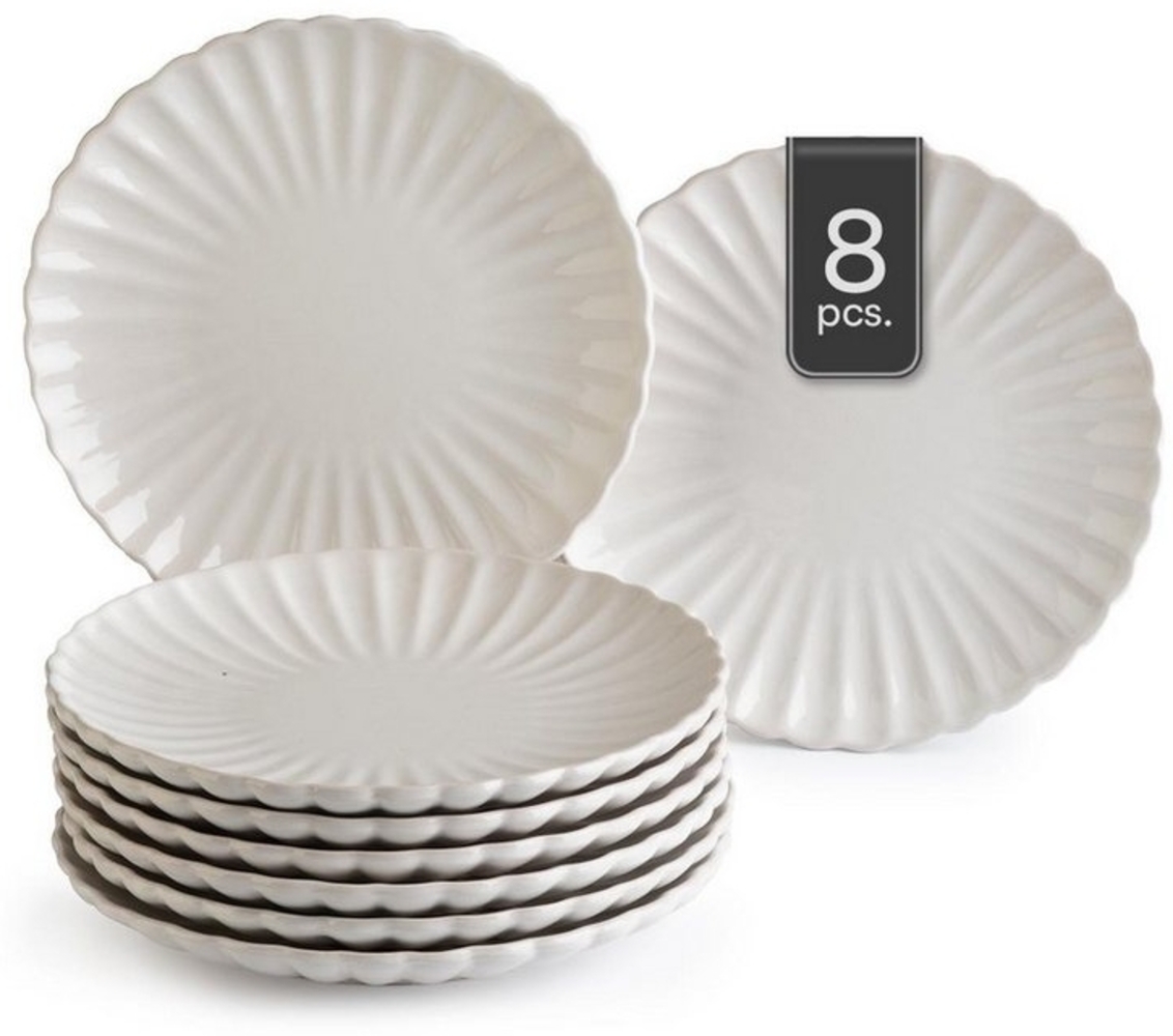HIT Trading Dessertteller GROOVES, Ø 19,5 cm, Creme, Steingut, (8 St), Spülmaschinengeeignet Bild 1