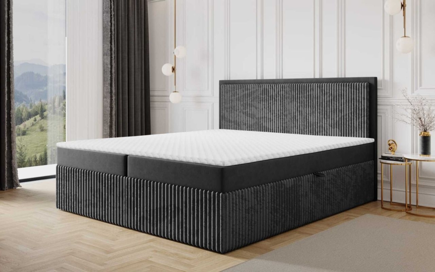 Boxspringbett Schlafzimmerbett HIDIS 160x220cm Stoff Vito Dunkelgrau / Speed Bild 1