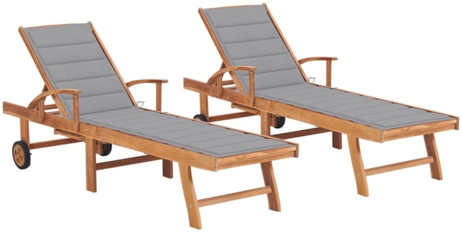 vidaXL Sonnenliegen 2 Stk. mit Auflagen Grau Massivholz Teak 3073187 Bild 1