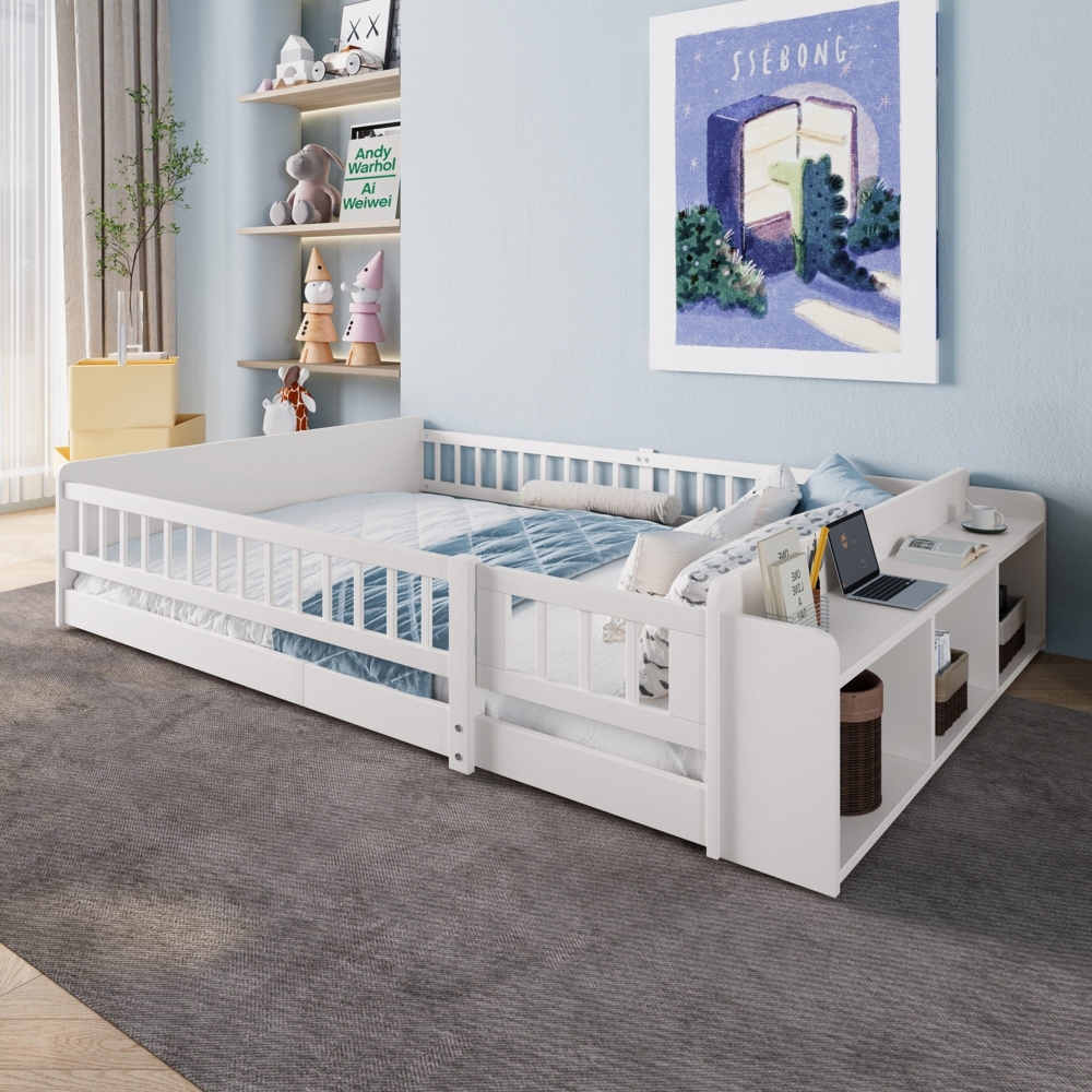 Kinderbett mit Lattenrost und Zaun (140x200 cm) Rausfallschutz, Stauraum, Einzelbett, Holzbett, Kiefer Bild 1
