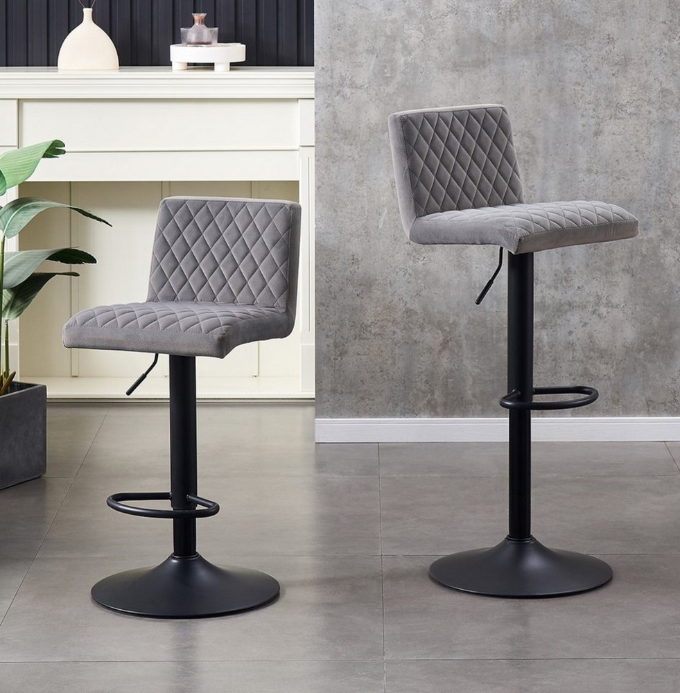 JYMTOM Barhocker 2er-Set Barhocker, höhenverstellbar, 360° drehbar, gepolstert (2 St), Samt, grau, für Bar, Küche, Bistro, Counter, Esszimmer, Café Bild 1