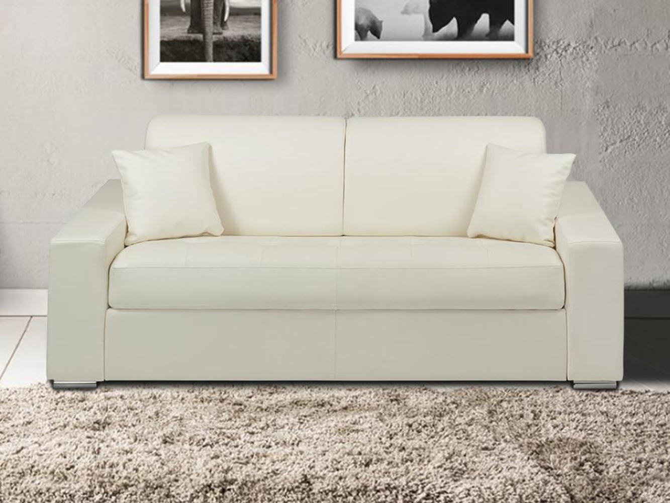 Vente-unique - Schlafsofa 3-Sitzer - Liegefläche mit Lattenrost mit breiten Latten: 140 cm - Matratze: 18 cm - Kunstleder - Weiß - EMIR Bild 1