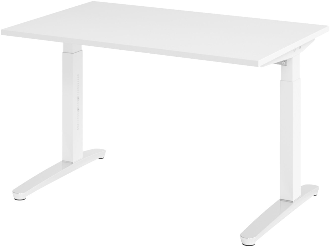 bümö manuell höhenverstellbarer Schreibtisch 120x80 in weiß, Gestell in weiß/alu - PC Tisch höhenverstellbar & klein, höhenverstellbarer Tisch Büro, kleiner Computertisch verstellbar, X12-W-WC Bild 1