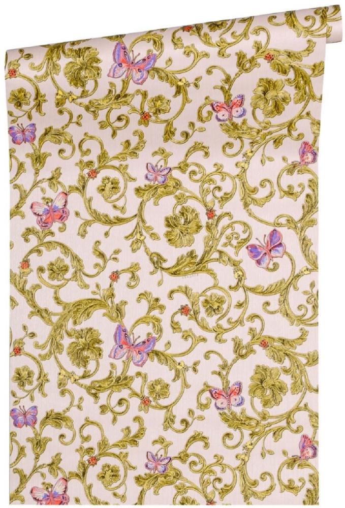 Versace Designer Barock Vliestapete Butterfly Barocco 343254 Rosa / Mehrfarbig / Gold - Design Tapete - Luxus Qualität Bild 1