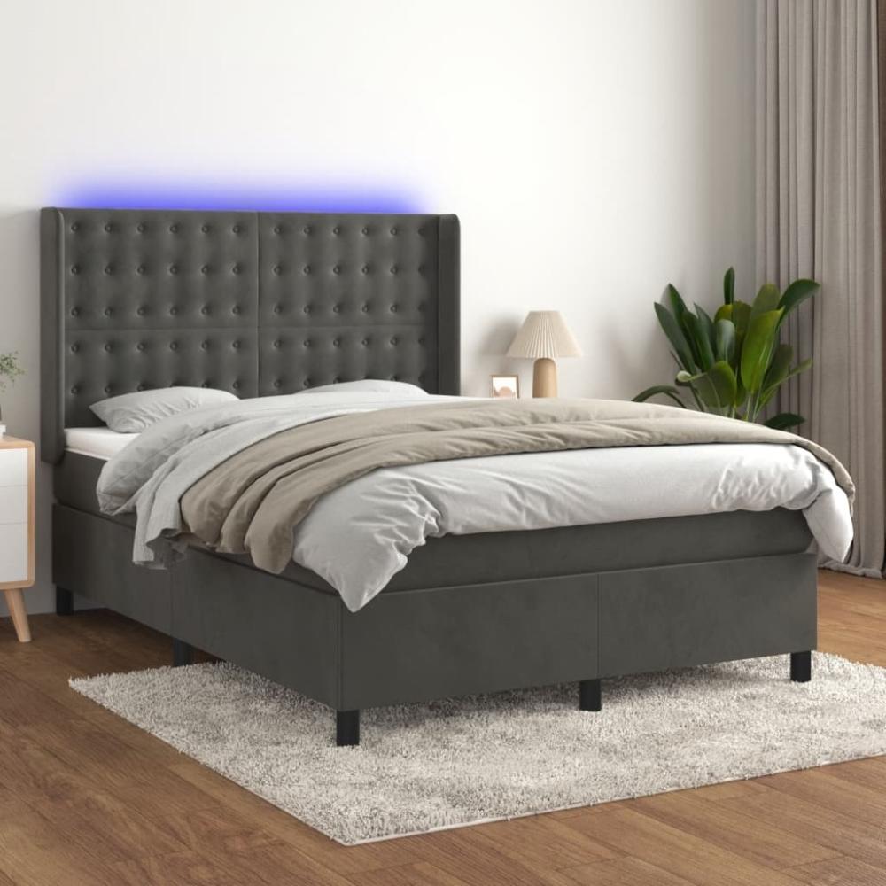 vidaXL Boxspringbett mit Matratze & LED Dunkelgrau 140x200 cm Samt 3139806 Bild 1