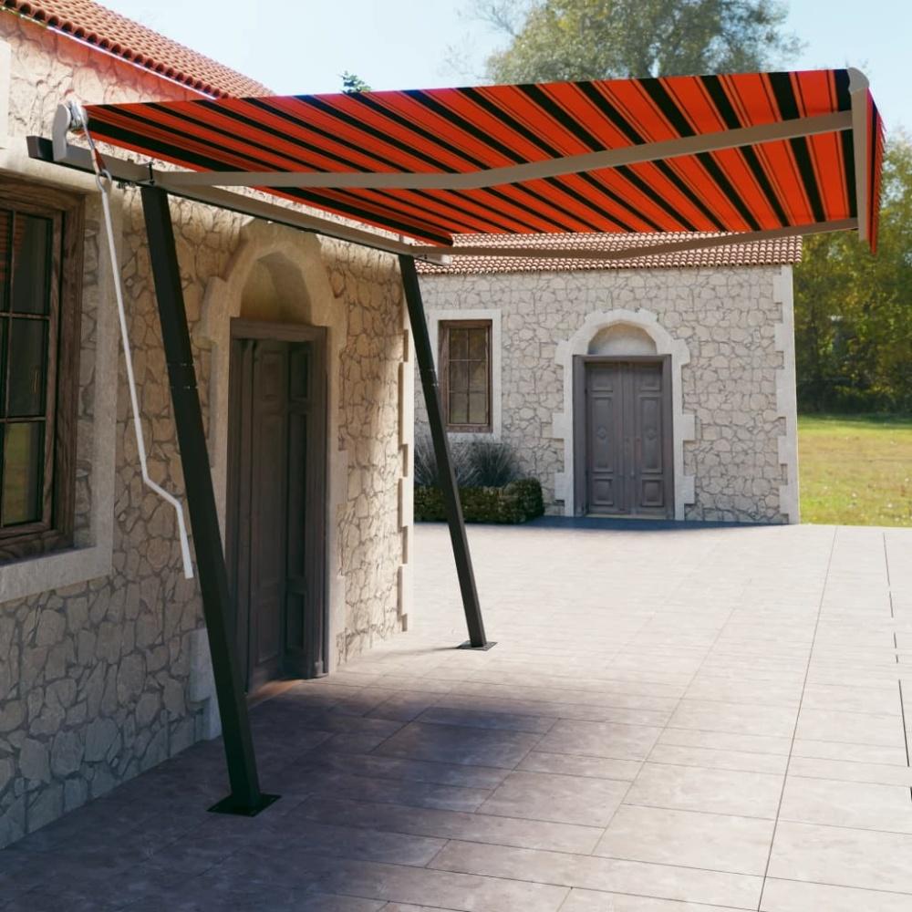 vidaXL Markise Manuell Einziehbar mit Pfosten 4,5x3 m Orange und Braun 3070160 Bild 1