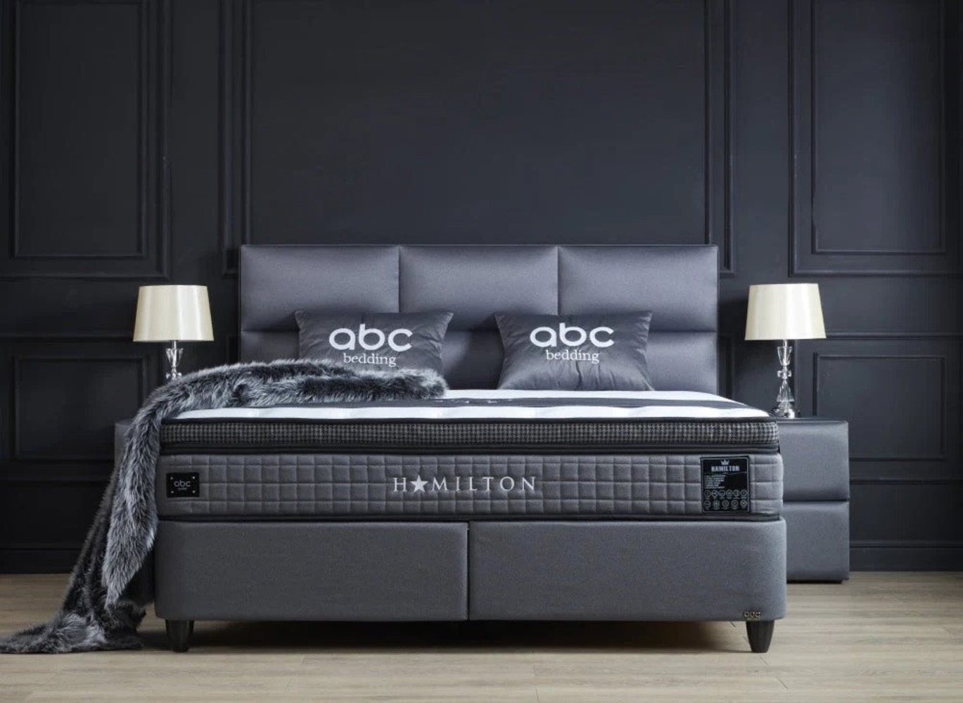 abc bedding Boxspringbett HAMILTON Voll-orthopädisches Komfortbett in Anthrazit, Funktionsbett mit Bettkasten, inkl. Bettbank Bild 1