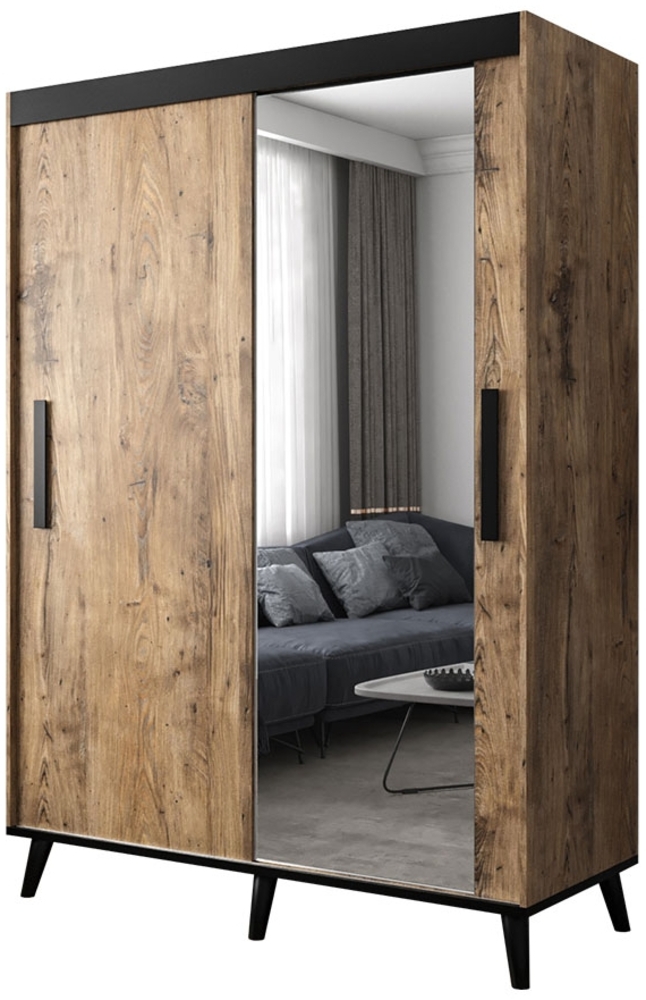 Kleiderschrank Nozesto T2 150 (Farbe: Kastanien Breslau / Kastanien Breslau + Schwarz, Größe: 150 cm, mit Schubladen) Bild 1
