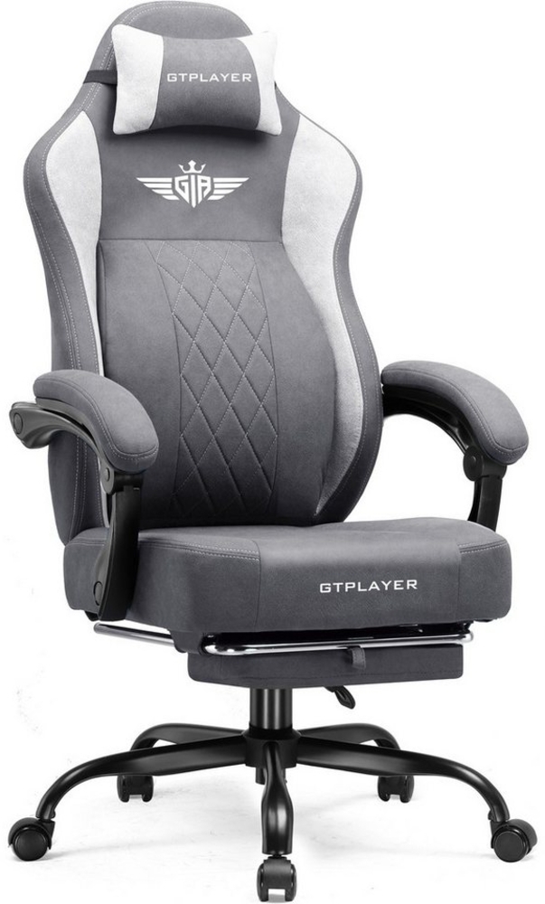 GTPLAYER Gaming-Stuhl aus Stoff, Bürostuhl mit Integrierte Lendenwirbelstütze, Bürostuhl, Gaming chair mit Federkissen und Fußstütze 136KG Bild 1