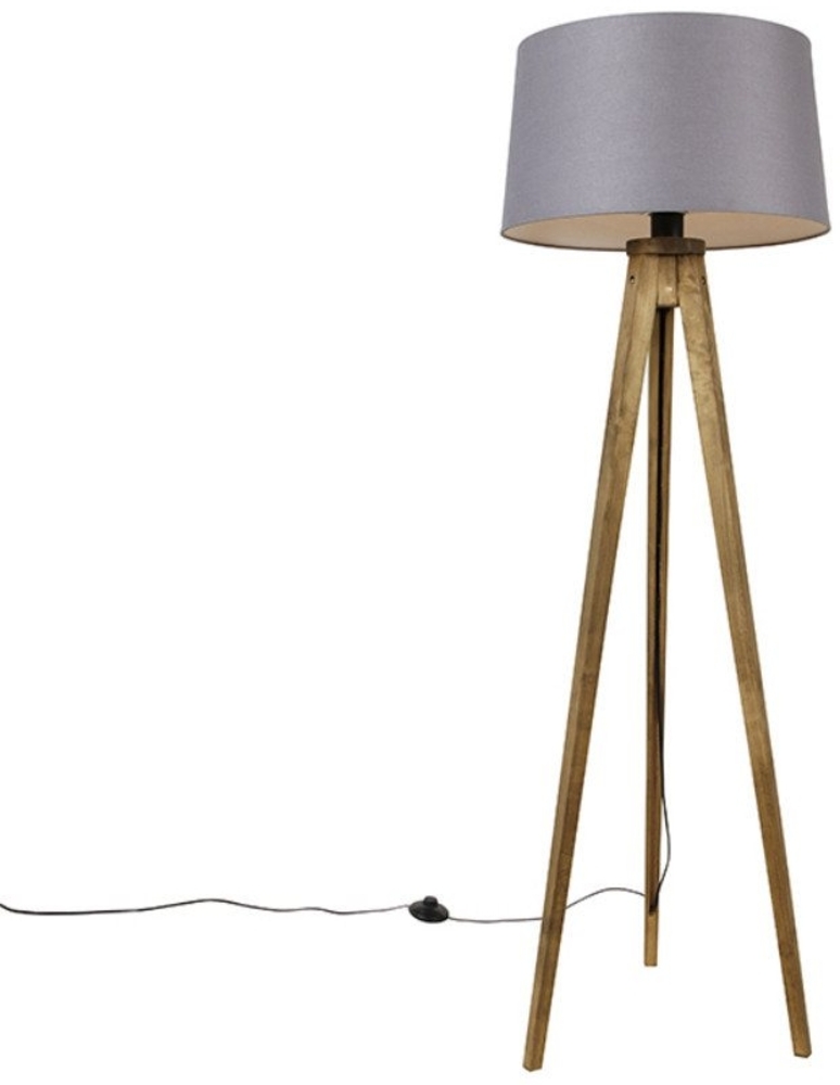 Qazqa Stehlampe Tripod_classic, ohne Leuchtmittel, E27, Grau, Landhaus, Holz, 1-flammig Bild 1