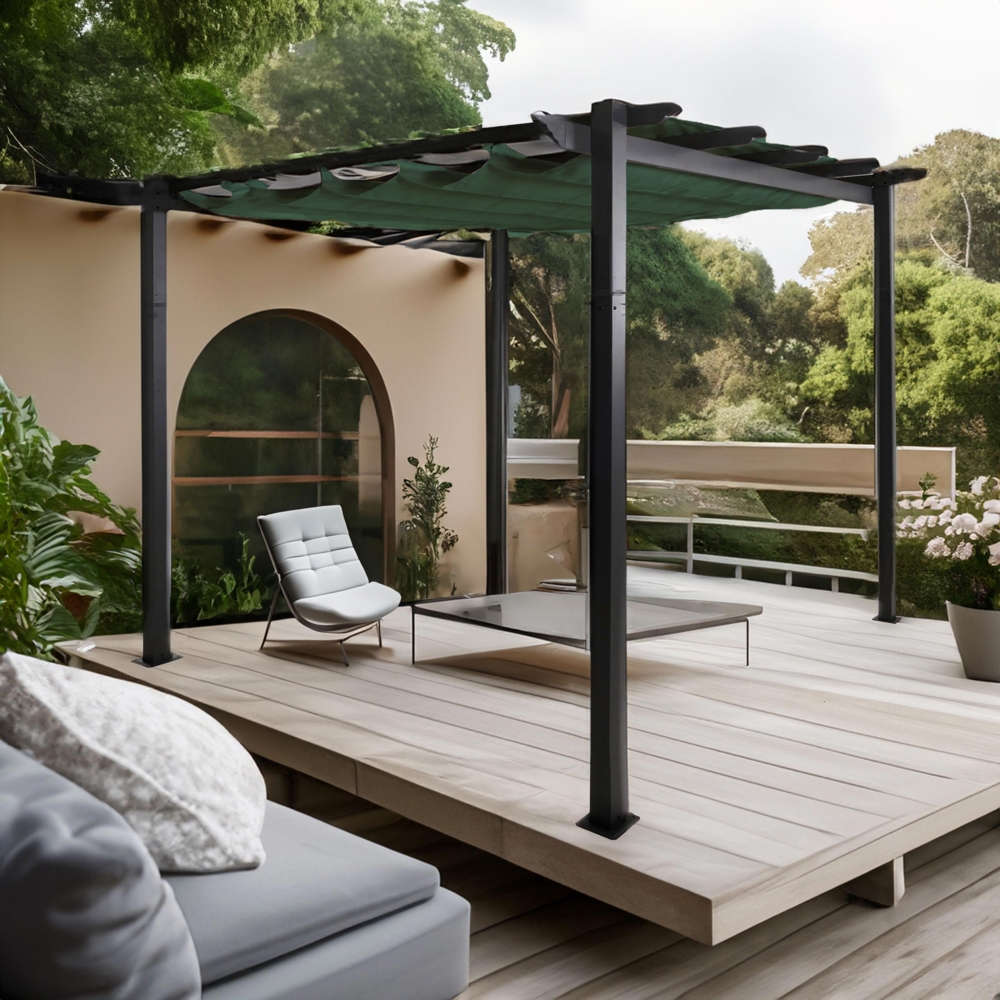 Mendler 'HWC-N93' Pergola, stabiles 8cm-Gestell mit Schiebedach UV50+ 3x3 m, Aluminium, Grün Bild 1