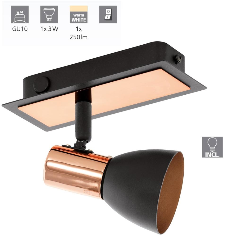 Eglo 94584 Spot LED BARNHAM Stahl schwarz, kupfer, GU10 max. 1X3W mit Wippschalter Bild 1