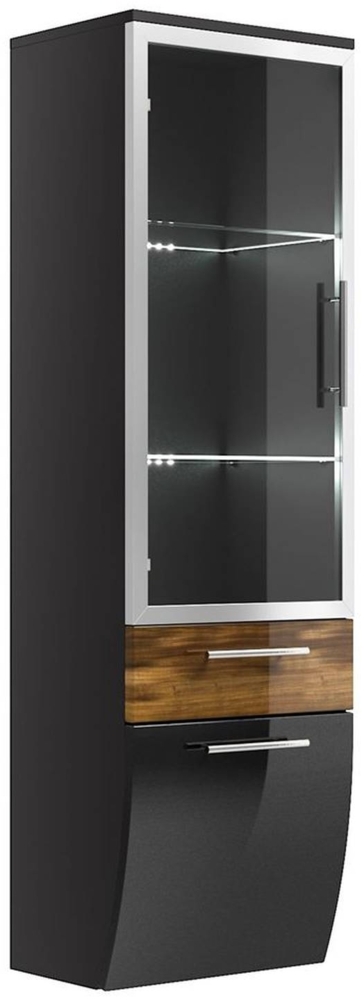 Hochschrank Hochglanz anthrazit, Walnuss TALONA-02 Glasrahmentür, B x H x T ca. : 40 x 134,5 x 30 cm Bild 1