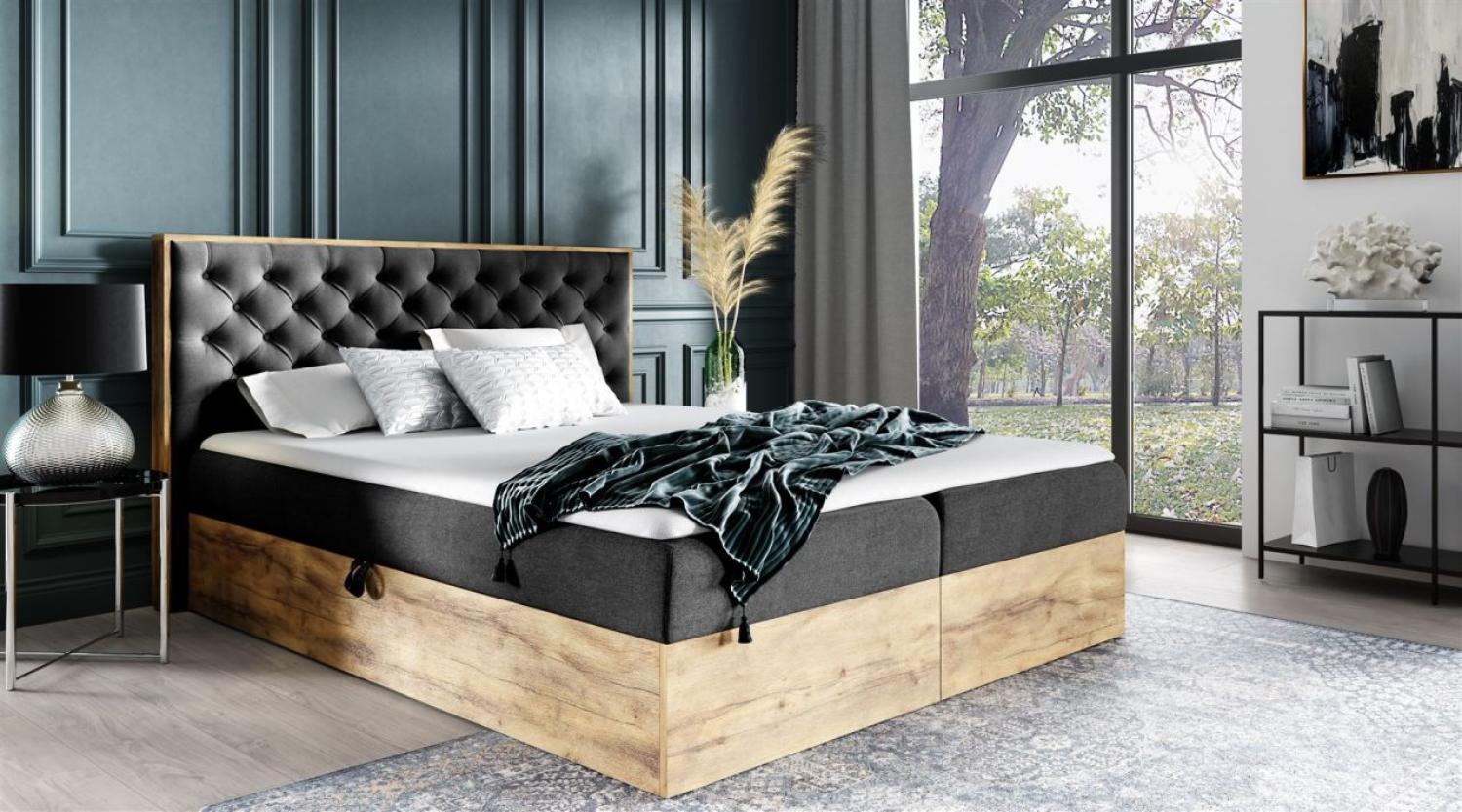 Boxspringbett Schlafzimmerbett DIONA 180x200cm Stoff Schwarz inkl. Bettkasten Bild 1