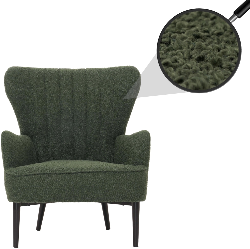 Lounge-Sessel HWC-K37, Cocktail-/Ohrensessel Polsterstuhl Retro Vintage Stoff Bouclé (600g/m²) Öko-Tex ~ grün Bild 1