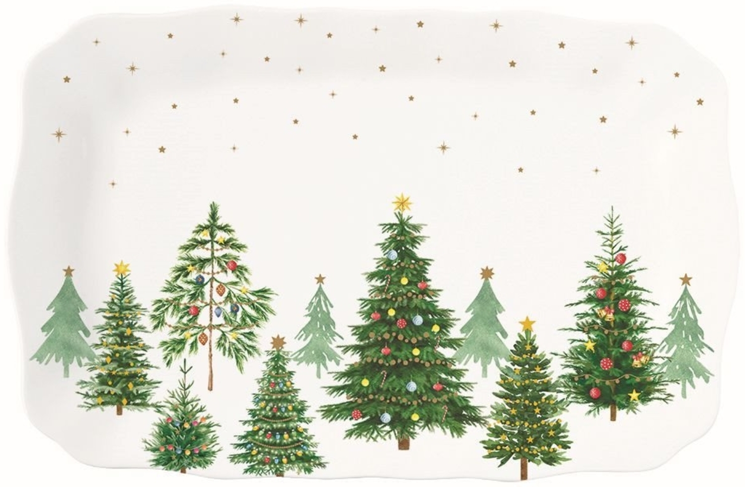 EasyLife Servierteller Festive Trees, Porzellan, Handwäsche Empfohlen, Weiß, Motiv: Tannebäume Bild 1