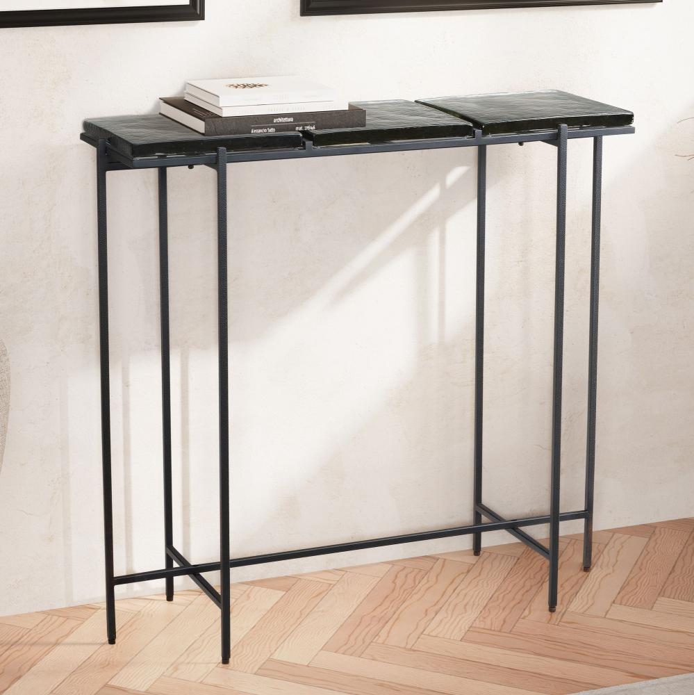 FineBuy Konsolentisch Schwarz 90x29x85 cm Design Anrichte Glas Flur, Ablagetisch mit Metallgestell Schmal Modern, Flurtisch mit abnehmbaren Tischplatten, Dielentisch Lang Hoch Schwarz Bild 1