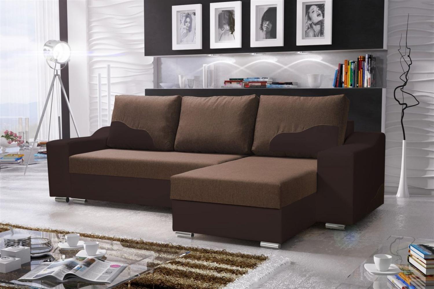 Ecksofa Sofa COLLIN mit Schlaffunktion Schwarz / Braun Ottomane Rechts Bild 1