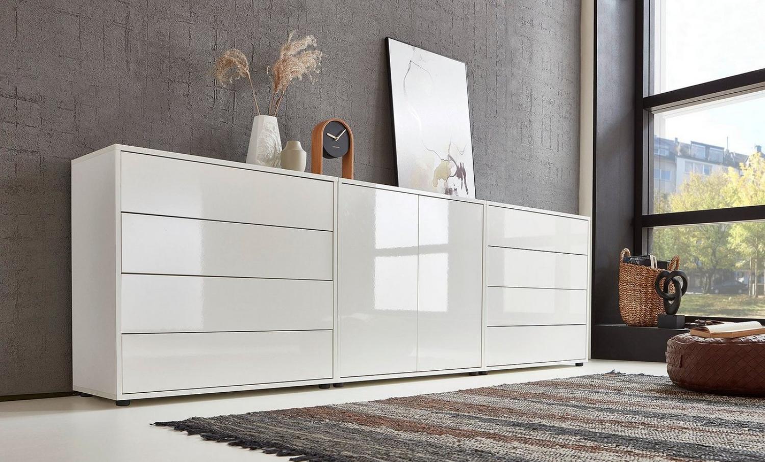 BMG Möbel Sideboard Mailand Set 4 (Kommode Anrichte Aktenschrank), mit weiß lackierten Hochglanzfronten Bild 1