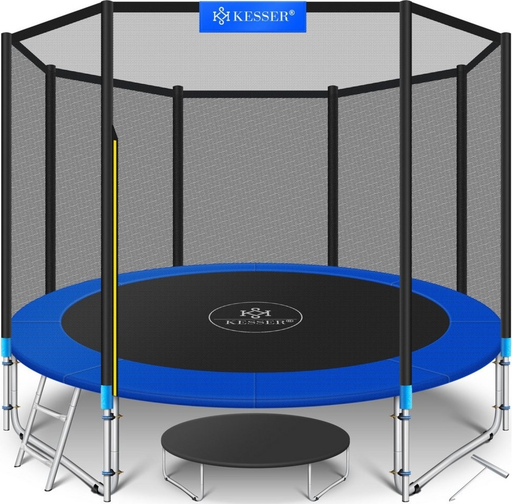 KESSER® - Trampolin | TÜV Rheinland GS Zertifiziert | Komplettset mit Sicherheitsnetz, Leiter, Randabdeckung & Zubehör | Kindertrampolin Gartentrampolin Belastbarkeit 150 kg Blau, 427 cm Bild 1