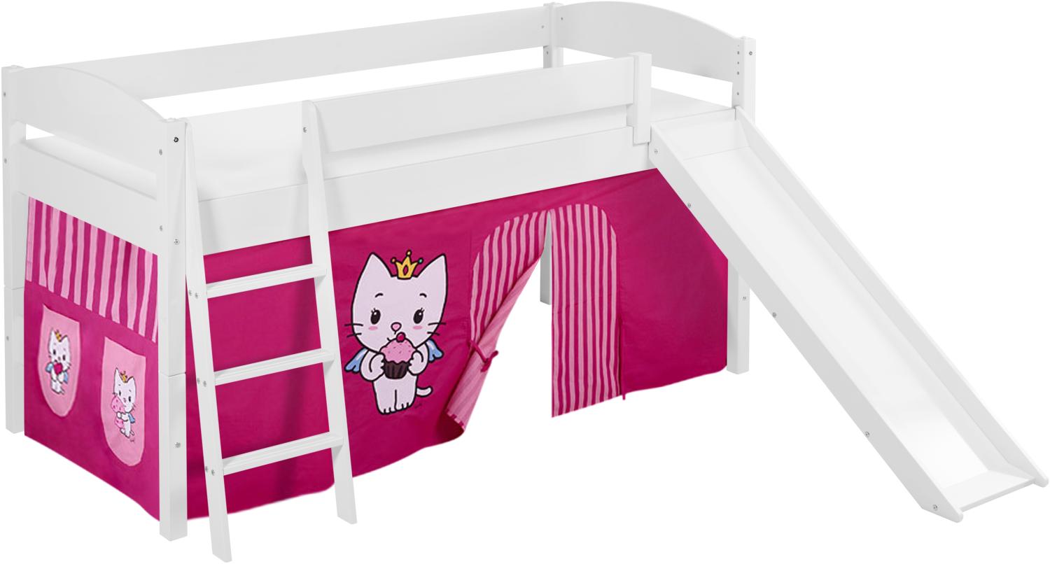 Lilokids 'Ida 4105' Spielbett 90 x 200 cm, Angel Cat Sugar, Kiefer massiv, mit Rutsche und Vorhang Bild 1