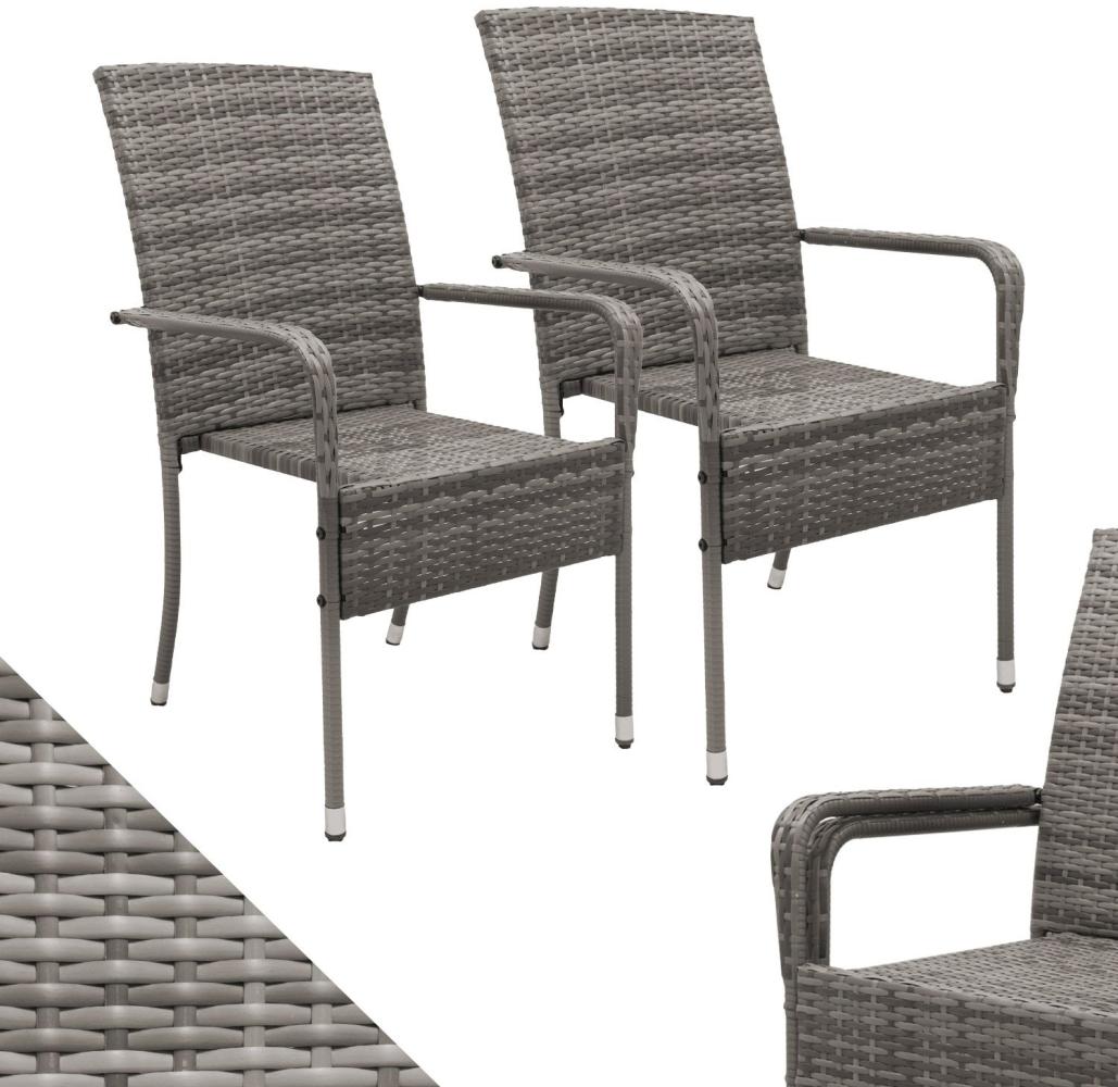 Juskys Polyrattan Gartenstühle Yoro 2er Set - mit Armlehnen & Rückenlehne - 2 Stühle stapelbar - Rattan Stuhl Garten - Stapelstuhl Grau-meliert Bild 1