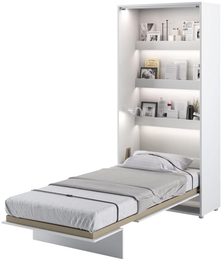 MEBLINI Schrankbett Bed Concept - BC-03 - 90x200cm Vertikal - Weiß Hochglanz/Weiß mit Matratze - Wandbett mit Lattenrost - Klappbett mit Schrank - Wandklappbett - Murphy Bed - Bettschrank Bild 1