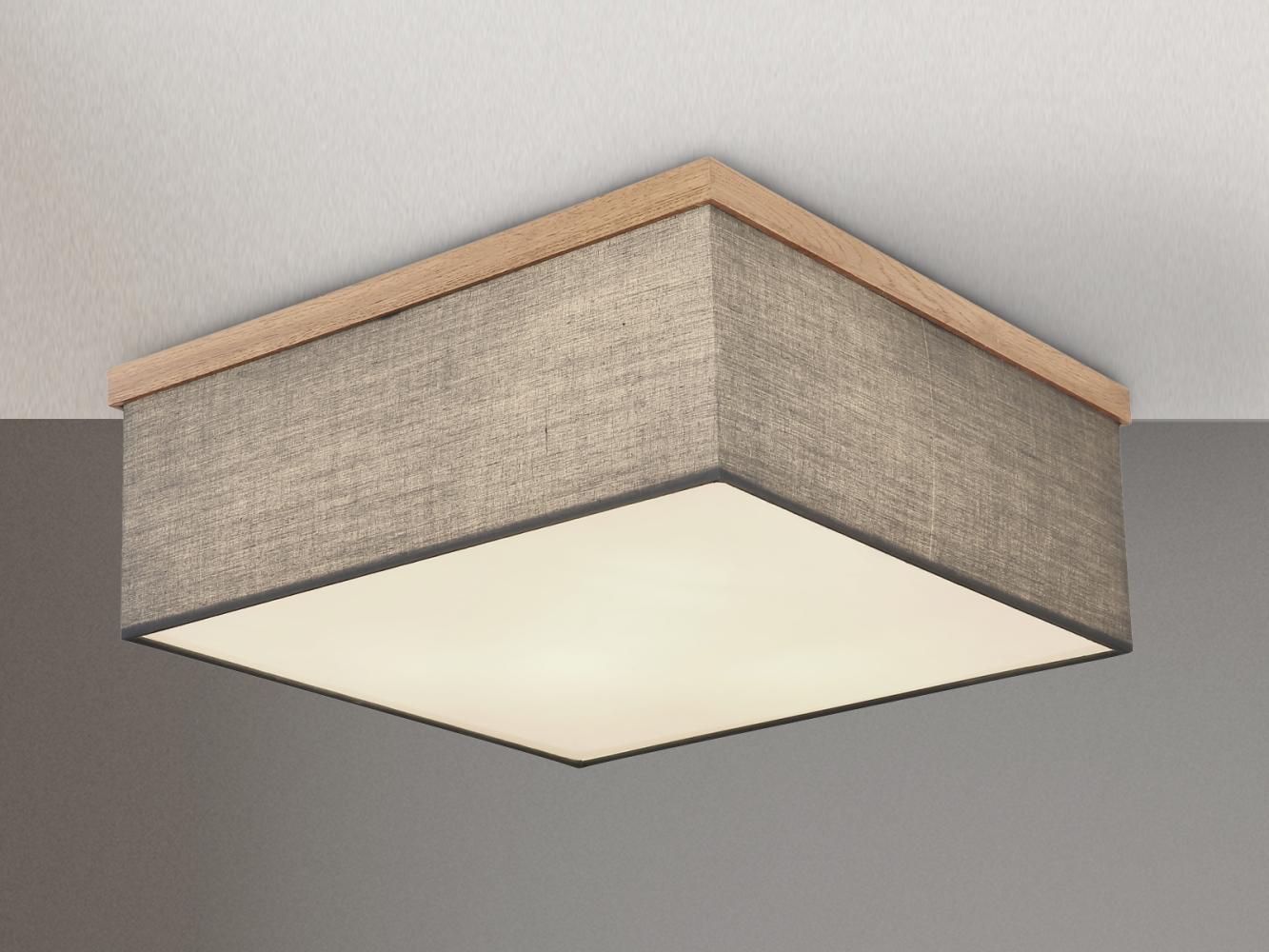 LED Deckenleuchte mit Stoff Lampenschirm und Holzoptik, 40x40cm Bild 1