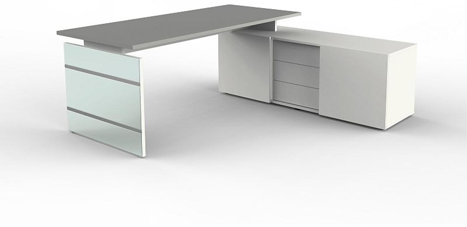 Lugano Komplettarbeitsplatz aus Schreibtisch und Sideboard, Spanplatte weiß Bild 1