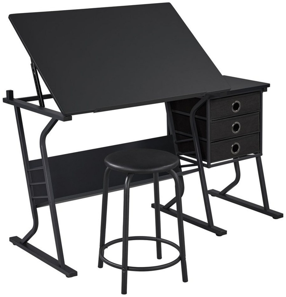 Yaheetech Zeichentisch, Schreibtisch mit Kippbarer Tischplatte & 3 Schubladen Bild 1