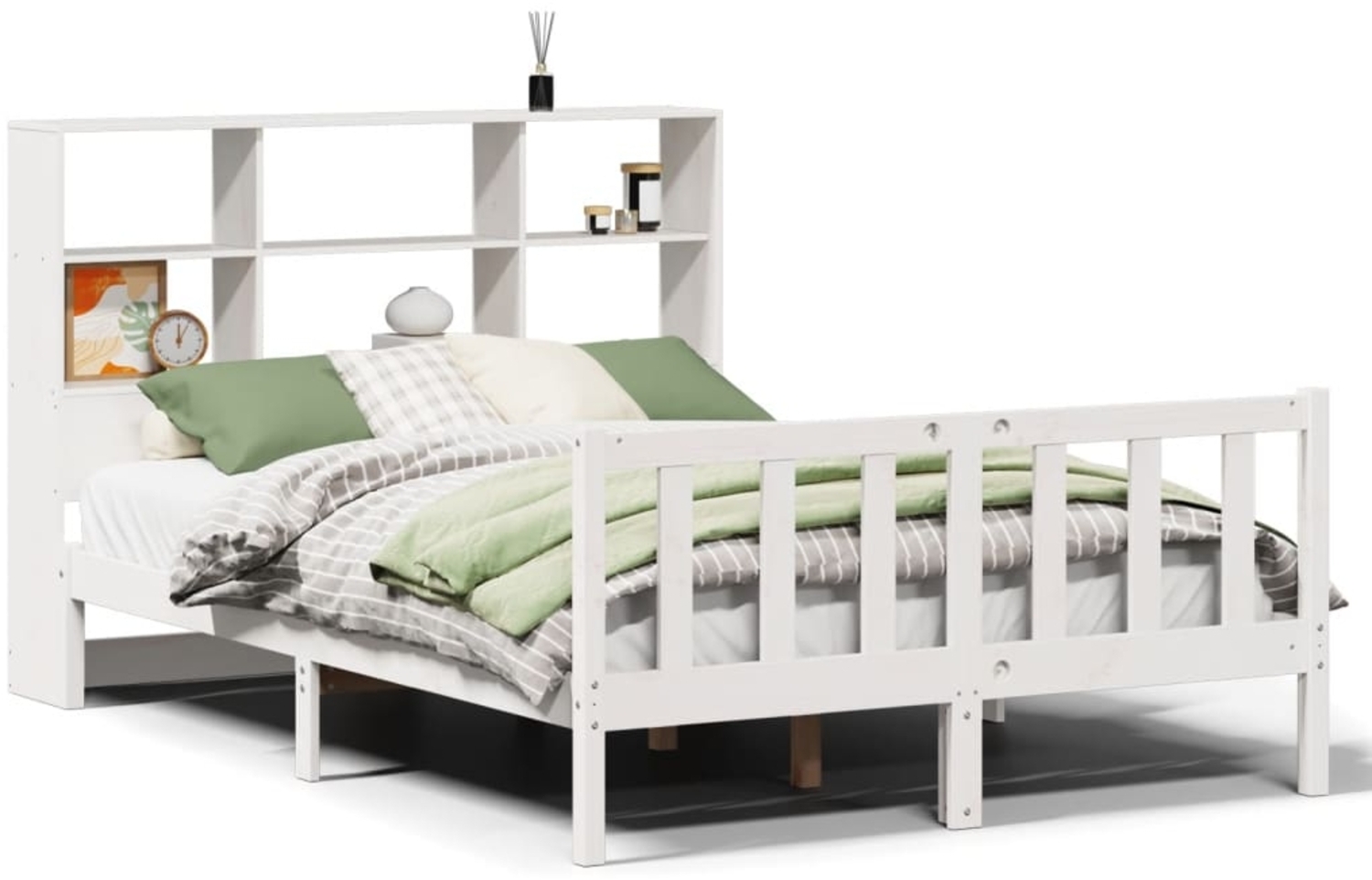 vidaXL Massivholzbett mit Regal ohne Matratze Weiß 160x200 cm Kiefer 3321709 Bild 1