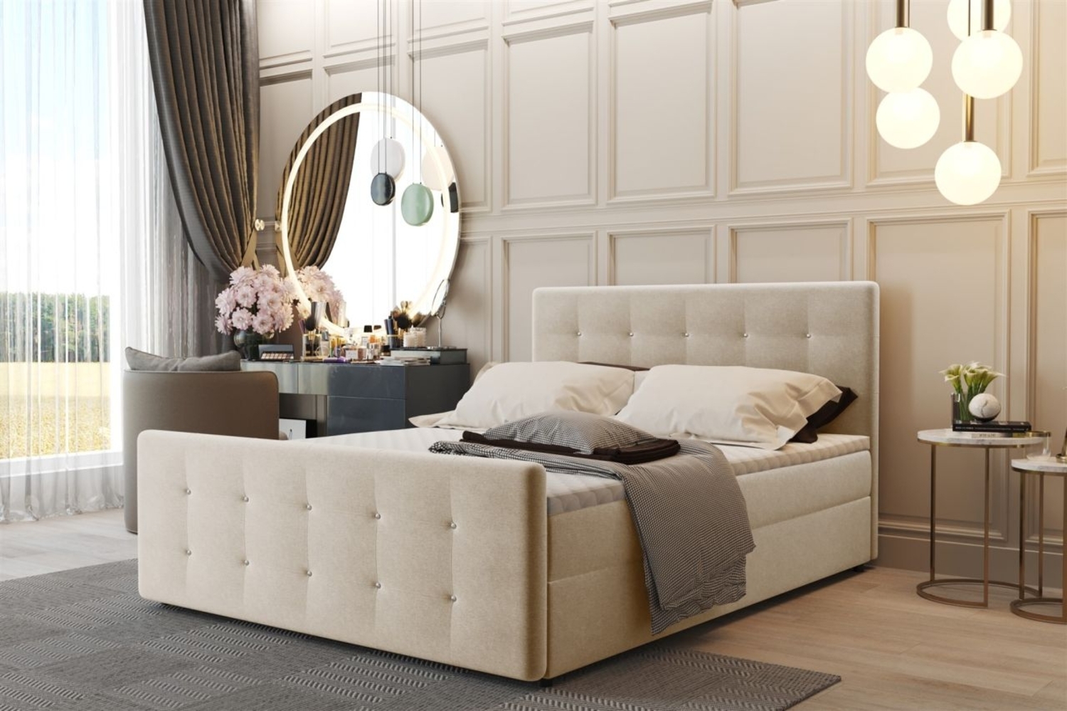 Boxspringbett Schlafzimmerbett CARLOS 140x220cm Stoff Cosmic Beige inkl. Bettkasten Bild 1