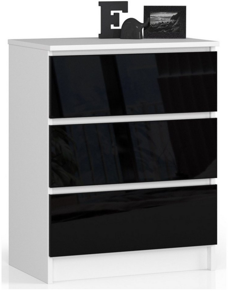 Home Collective Kommode 60 cm breit Holz Highboard Sideboard für Flur Schlafzimmer Wohnzimmer (Kommode Schlafzimmer Kommode mit Schubladen Holz Schrank), Kinderzimmer Organizer, 77 cm hoch mit 3 Schubladen schwarz Hochglanz Bild 1