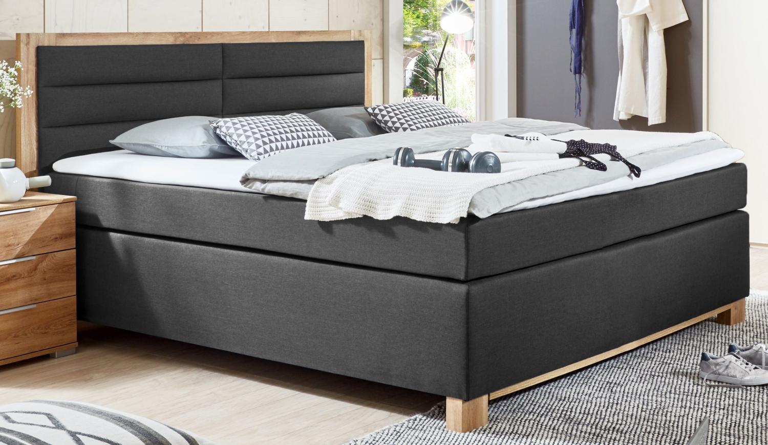 Wimex Boxspringbett Ohio, Bonellfederkernmatratze, Liegefläche 160x200 cm, Anthrazit/ Plankeneiche Bild 1