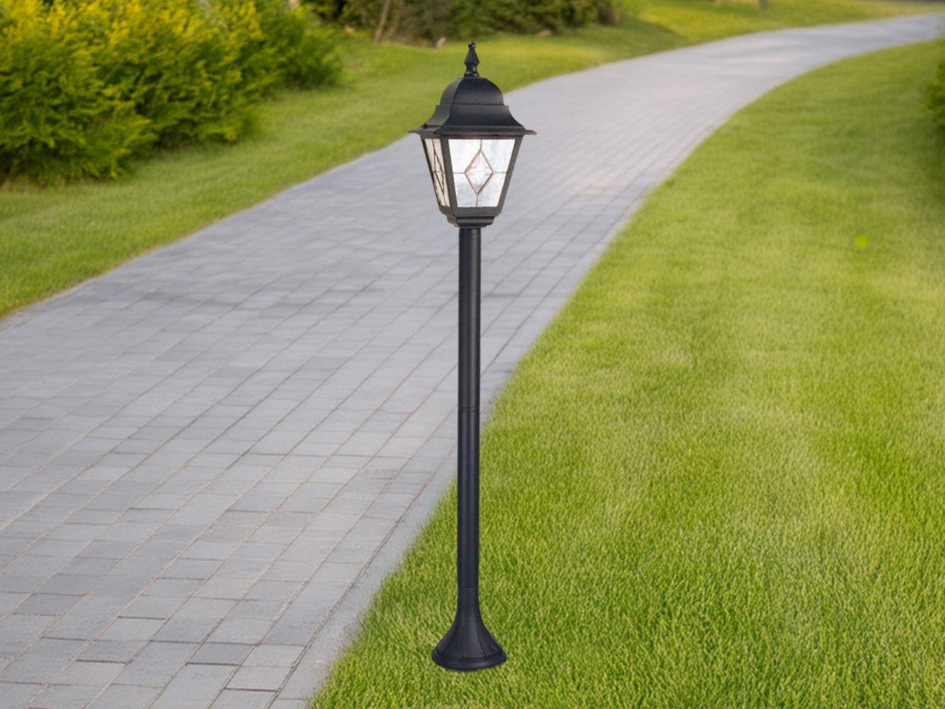 LED Außen Wegeleuchte im Landhausstil Laterne mit Bleiglas, Höhe 109cm Bild 1