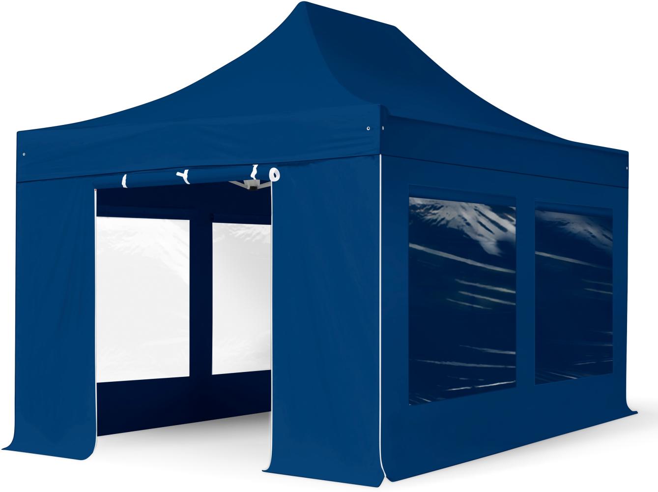 3x4,5 m Faltpavillon, PREMIUM Stahl 40mm, Seitenteile mit Panoramafenstern, blau Bild 1