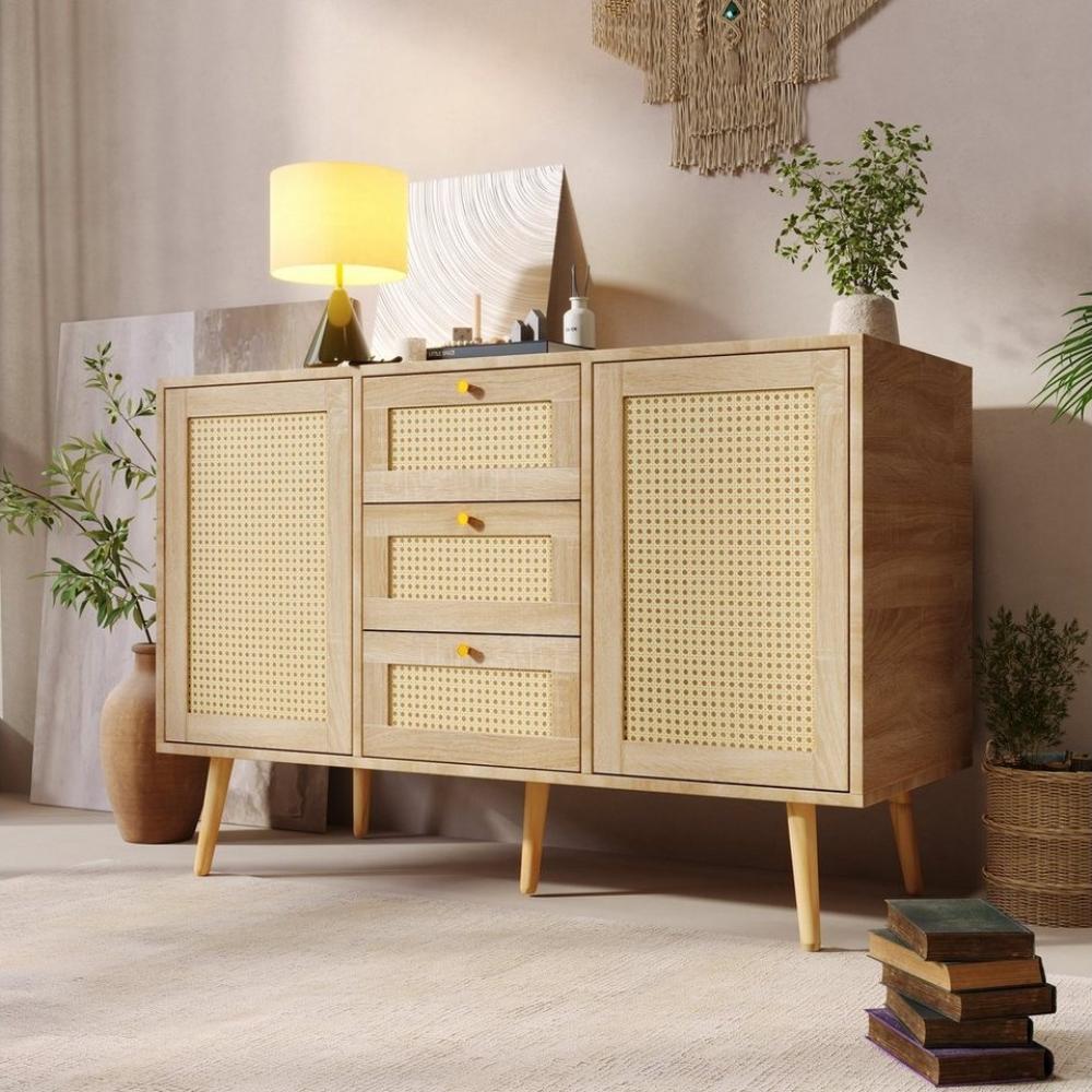 Odikalo Kommode Sideboard 2 Türen 3 Schubladen Rattan Eiche Verstellbar Ablage Bild 1