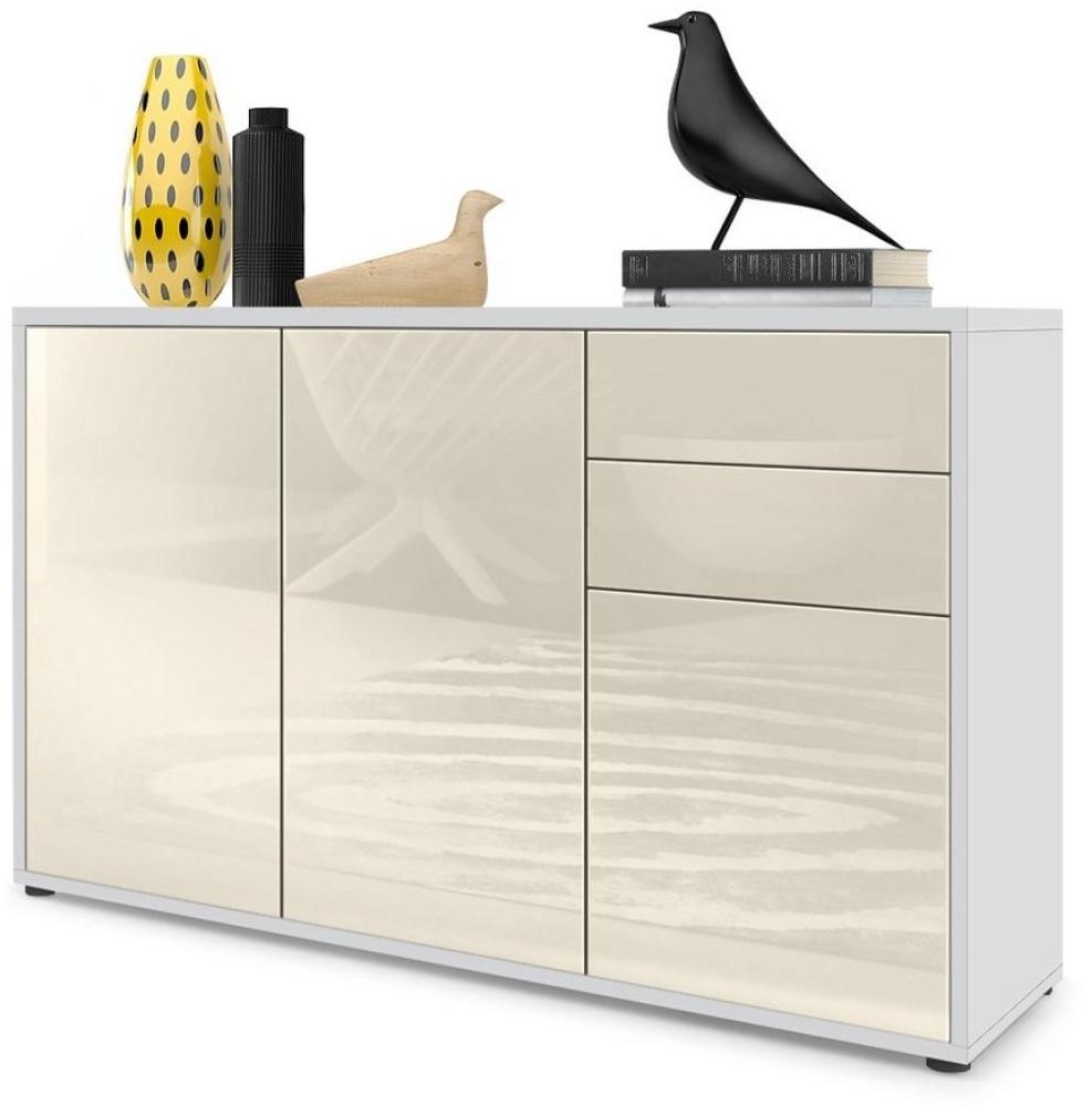 Vladon Sideboard Ben V3, Kommode mit 3 Türen und 2 Schubladen, Weiß matt/Creme Hochglanz (117 x 74 x 36 cm) Bild 1