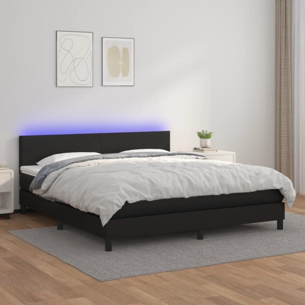vidaXL Boxspringbett mit Matratze & LED Schwarz 180x200 cm Kunstleder 3134117 Bild 1