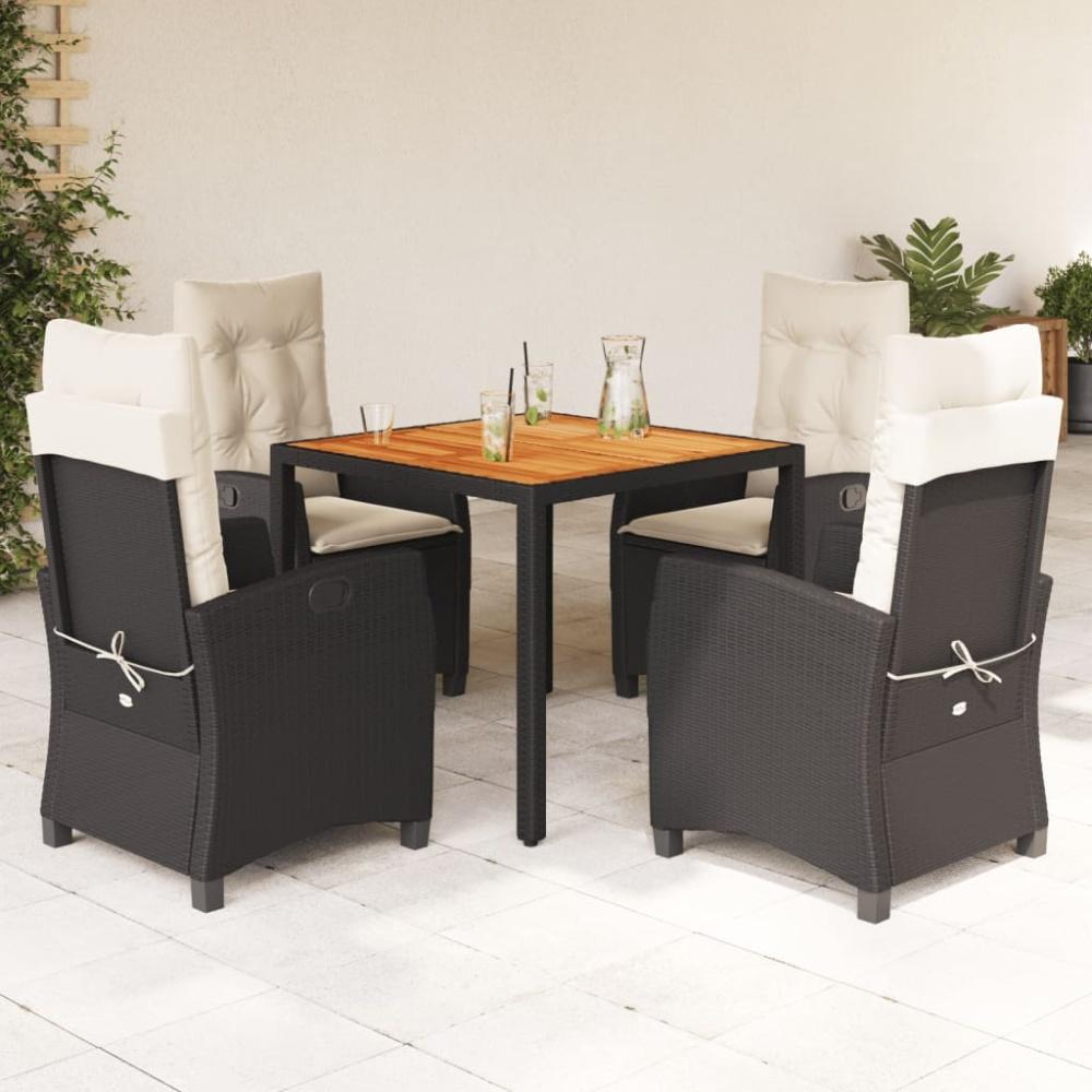 vidaXL 5-tlg. Garten-Essgruppe mit Kissen Schwarz Poly Rattan Bild 1