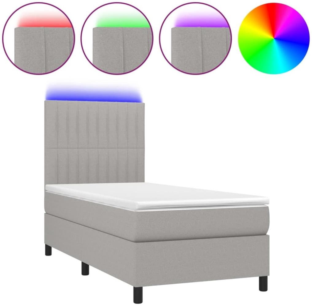 vidaXL Boxspringbett mit Matratze & LED Hellgrau 100x200 cm Stoff 3135013 Bild 1