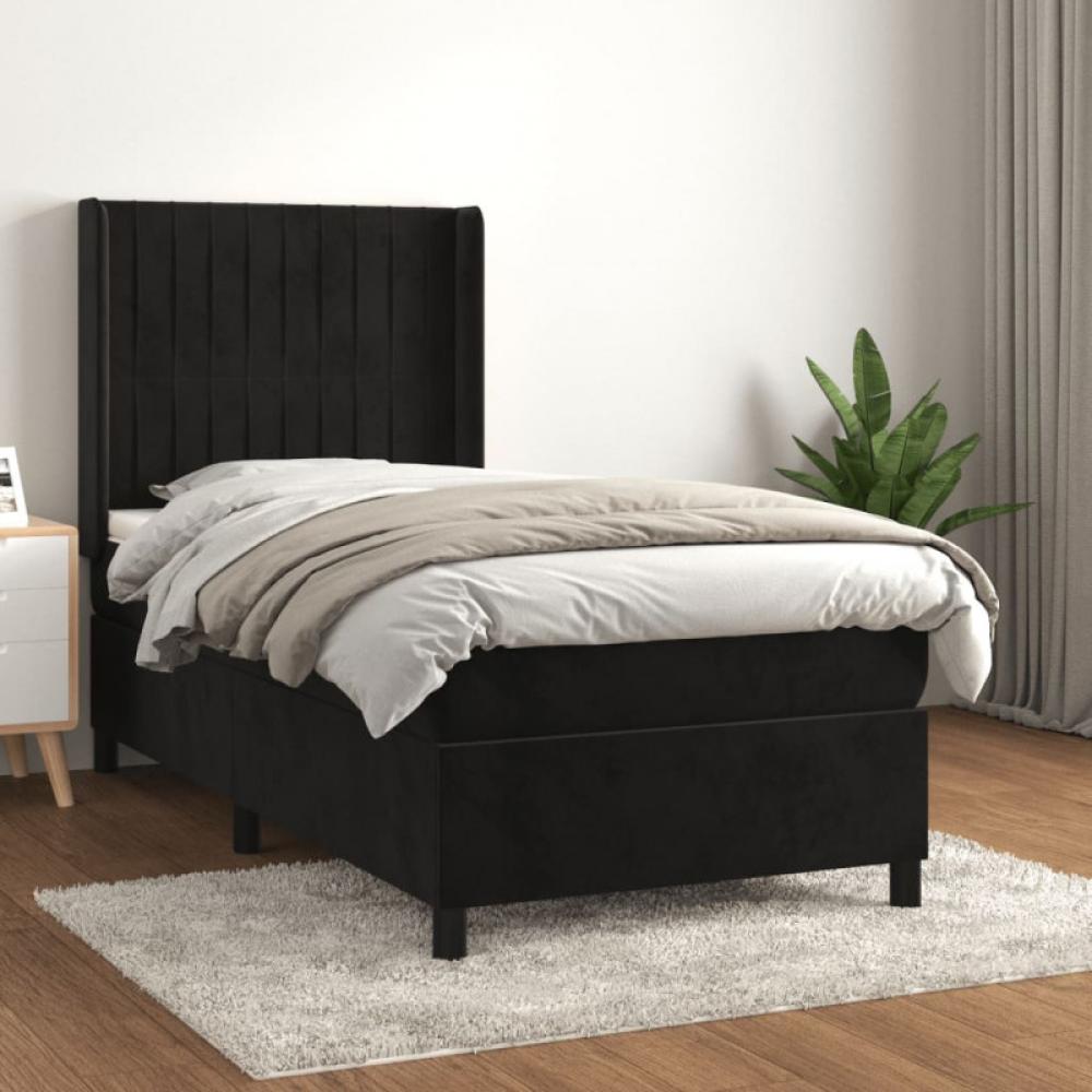 vidaXL Boxspringbett mit Matratze Schwarz 90x200 cm Samt Bild 1