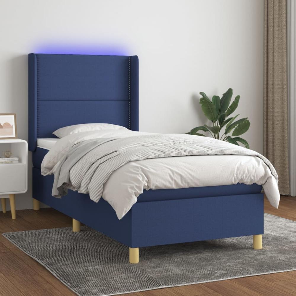 vidaXL Boxspringbett mit Matratze & LED Blau 80x200 cm Stoff 3138755 Bild 1