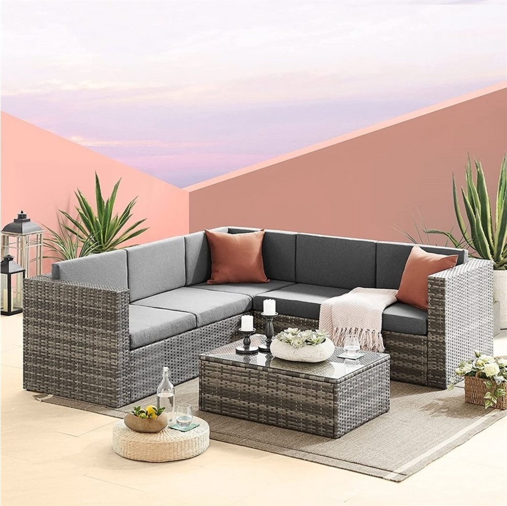 Mucola Gartenlounge-Set Sitzgarnitur Grau Polyrattan Gartenset Rattanlounge Gartenmöbel, (Set, 2-tlg, Tisch mit Ecksofa), inkl. Auflagen und Staufach Bild 1