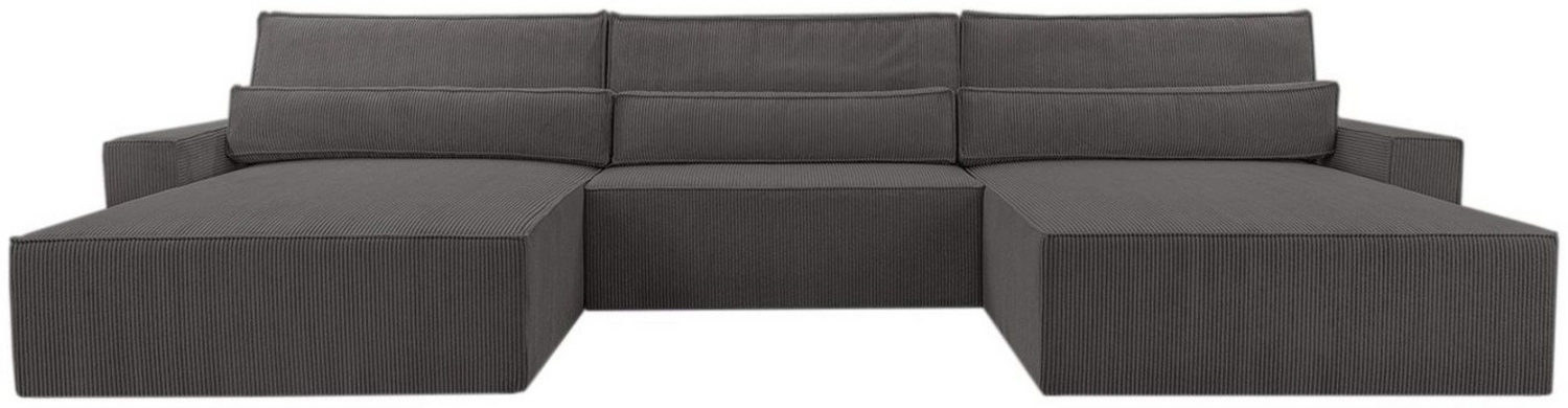 MOEBLO Wohnlandschaft DENVER U, Eckcouch aus Cordstoff Ecksofa U-Form Cord Sofa Couch Polsterecke U-Sofa - 410x85x200cm, mit Bettkasten und Schlaffunktion Bild 1