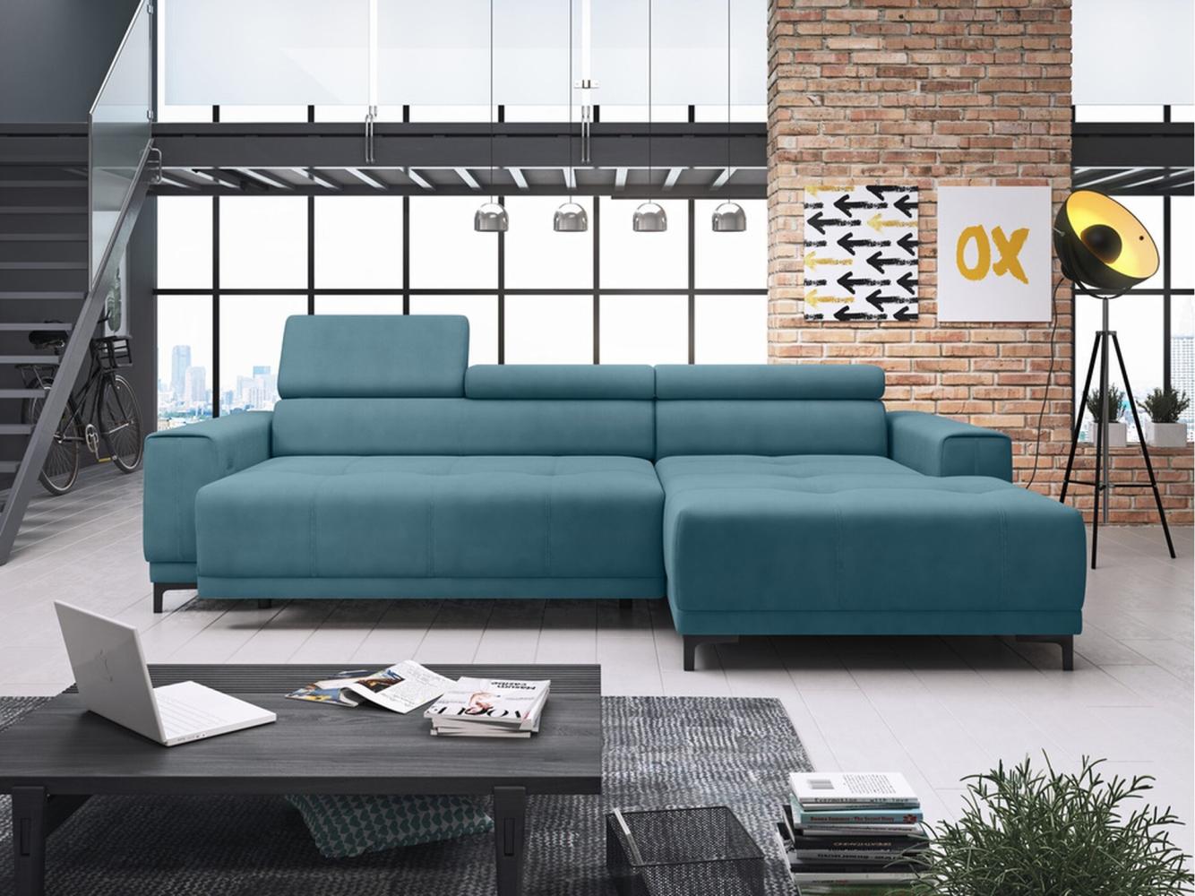 Stylefy Harrison Mini Ecksofa Velours Jasmine Türkis Rechts Bild 1