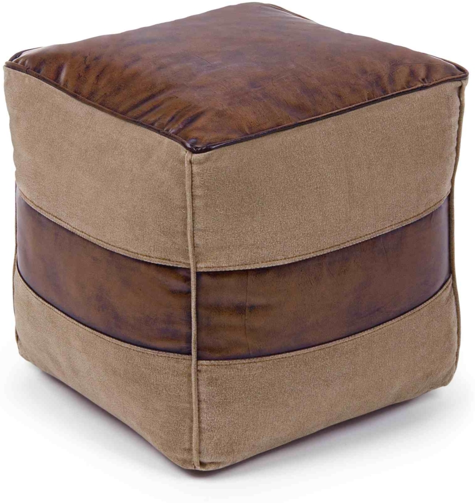 Pouf Charleston aus Büffelleder, Braun, 40 x 40 x 40 cm Bild 1