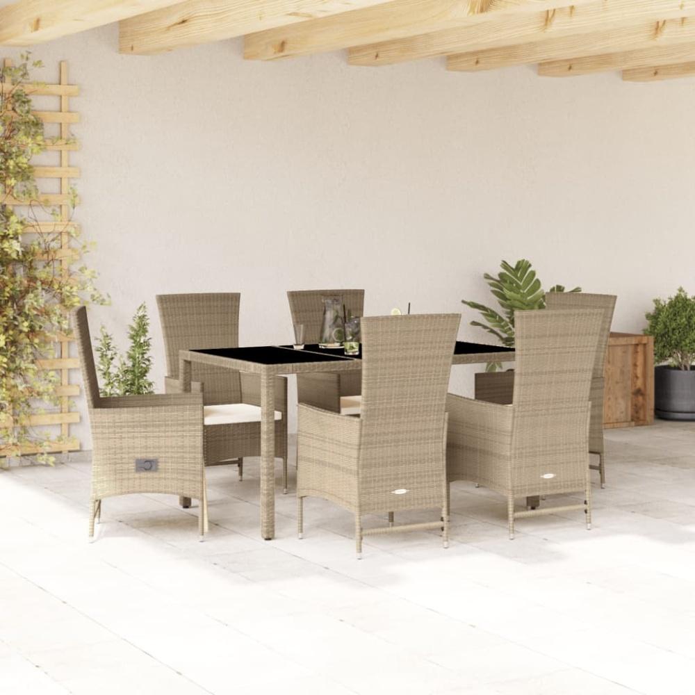 vidaXL 7-tlg. Garten-Essgruppe mit Kissen Beige Poly Rattan 3277579 Bild 1