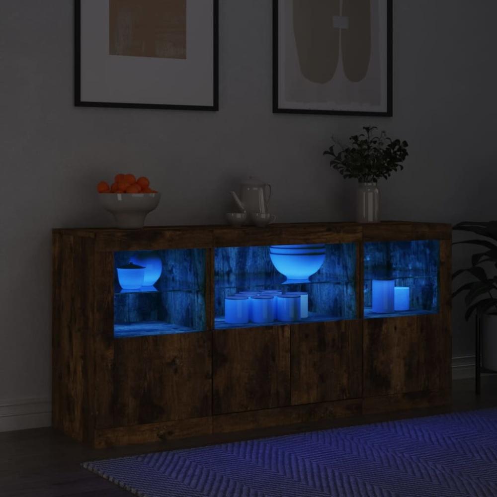 vidaXL Sideboard mit LED-Leuchten Räuchereiche 142,5x37x67 cm Bild 1